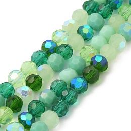 Electroplate Glass Beads Strands, Faceted, Half AB Color Plated, Round, Green, 6x5mm, Hole: 1.4mm, about 100pcs/strand, 20.87''(53cm)