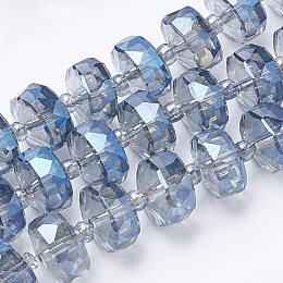 Honeyhandy Electroplat Glass Beads Strands, Rainbow Plated, Faceted, Rondelle, Cornflower Blue, 10x6.5mm, Hole: 1.2mm, about 60pcs/strand, 18.9 inch