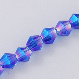 Honeyhandy Glass Beads Strands, AB Color Plated, Faceted, Bicone, Blue, 2x3mm, Hole: 0.5mm, about 200pcs/strand, 16.5 inch