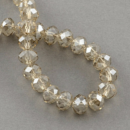 Honeyhandy Electroplate Glass Bead Strands, Faceted Rondelle, Tan, 10x7.5mm, Hole: 2mm, about 72pcs/strand