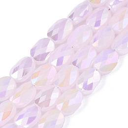 Arricraft Electroplate Glass Beads Strands, AB Color Plated, Imitation Jade Glass, Oval, Faceted, Plum, 8x6.5x4mm, Hole: 1.2mm, about 72pcs/strand, 23.62 inch(60cm)