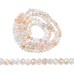 Honeyhandy Electroplate Glass Beads Strands, Faceted, Rondelle, PeachPuff, 4.5x3.5mm, Hole: 1mm, about 140~143pcs/strand, 18.90 inch~19.29 inch(48cm~49cm)