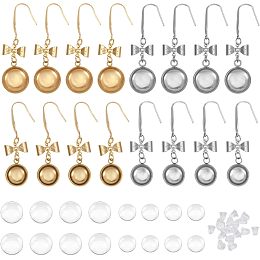 CHGCRAFT 8Pairs 4 Styles Earrings Wire Hooks Blanks DIY Earring Making Kits Including Bowknot with Flat Round Transparent Glass Cabochons and Plastic Ear Nuts for DIY Craft Jewelry Making Supplies