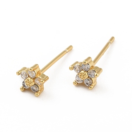 Honeyhandy Cubic Zirconia Flower Stud Earrings, Real 18K Gold Plated Brass Jewelry for Women, Cadmium Free & Lead Free, Clear, 15x5x5mm, Pin: 0.7mm