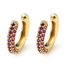 Honeyhandy Cubic Zirconia C-Shaped Cuff Earrings, Gold Plated Brass Jewelry for Non-pierced Ears, Cadmium Free & Lead Free, Deep Pink, 14x15x3mm