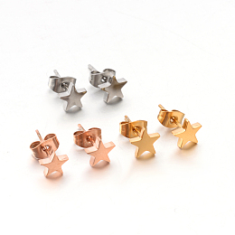 Honeyhandy 304 Stainless Steel Ear Studs, Hypoallergenic Earrings, Star, Mixed Color, 7x7x1.3mm, Pin: 0.8mm