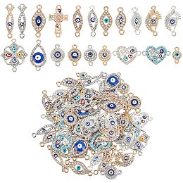 SUPERFINDINGS About 80pcs 20Style Alloy Evil Eye Links Charms Evil Eye Pendant Bead Metal Link Connector Charms Rhinestone Diamond Evil Eye Link Charms for DIY Jewelry Craft Making