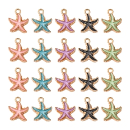 Honeyhandy 20Pcs 5 Colors Alloy Enamel Pendants, Starfish, Light Gold, Mixed Color, 18x15x3mm, Hole: 2.5mm, 4pcs/color