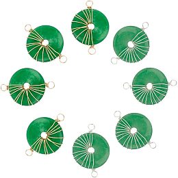 Arricraft 8 Pcs Natural Stone Connectors, 2 Colors Malaysia Jade Stone Pendants with Copper Wire Wrapped Donut Shape Crystal Gemstone Link Charms for Jewelry Making