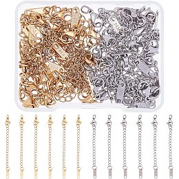 SUPERFINDINGS 30Pcs 304 Stainless Steel Chain Extender 80mm Chains Extensions 2 Colors Bracelet Choker Anklet Necklace Extender with Lobster Claw Clasps for Jewelry Craft