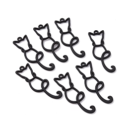 Honeyhandy Spray Painted Alloy Pendants, Cat, Black, 39x13x2mm, Hole: 1.6mm