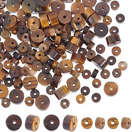 Arricraft 147 Pcs Natural Tiger Eye Beads, 2 Sizes Yellow Flat Round Spacer Beads Caps Loose Semi Gemstone for Beading Jewelry Making