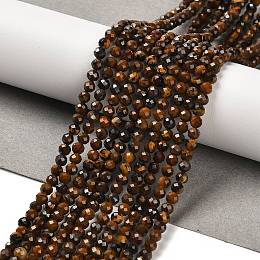 Natural Tiger Eye Beads Strands, Round, Faceted, 3.5mm, Hole: 0.7mm, about 111pcs/strand, 14.96''(38cm)