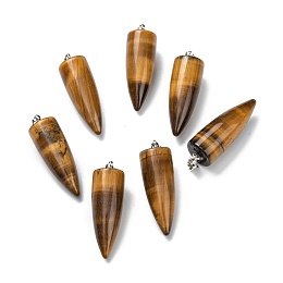 Honeyhandy Natural Tiger Eye Pendants, with Platinum Brass Findings, Bullet, 32~35x10~11mm, Hole: 7X3mm