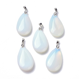 Honeyhandy Synthetic Opalite Pendants, with Brass Finding, Teardrop, 35x20x7.5~9mm, Hole: 4x3.5mm