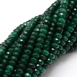 Honeyhandy Dyed Natural Malaysia Jade Rondelle Beads Strands, Faceted, Dark Green, 4x2~3mm, Hole: 1mm, about 115pcs/strand, 14 inch