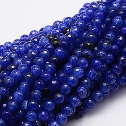 Honeyhandy Faceted Natural Agate Round Beads Strands, Dyed, Blue, 6mm, Hole: 1mm, about 64pcs/strand, 14.7 inch