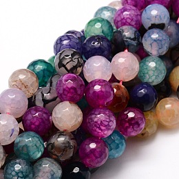 Honeyhandy Dyed Natural Agate Faceted Round Beads Strands, Colorful, 10mm, Hole: 1mm, about 38pcs/strand, 14.5 inch