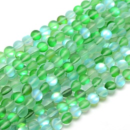 Honeyhandy Synthetic Moonstone Beads Strands, Holographic Beads, Half AB Color Plated, Frosted, Round, Spring Green, 6mm, Hole: 1mm, about 60pcs/strand, 15 inch