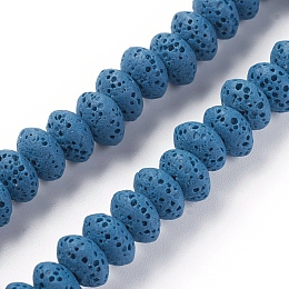 Honeyhandy Natural Lava Rock Beads Strands, Dyed, Rondelle, Steel Blue, 9x5~5.5mm, Hole: 2mm, about 37 pcs/Strand, 7.87 inch(20cm)