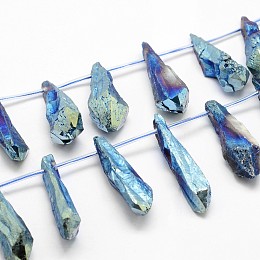 Honeyhandy Electroplated Natural Quartz Crystal Beads Strands, Top Drilled Beads, Dyed, Teardrop, Blue, 27~34x8~12x5~9mm, Hole: 1.5mm, about 22pcs/strand, 14.3 inch