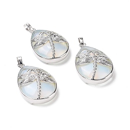 Honeyhandy Opalite Pendants, with Platinum Tone Brass Findings, Lead Free & Cadmium Free, Teardrop with Dragonfly Charms, 40~40.5x26~26.5x9~9.5mm, Hole: 5x7mm