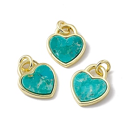 Honeyhandy Natural Turquoise Heart Charms, with Rack Plating Golden Tone Brass Findings, Cadmium Free & Lead Free, 14x12x2mm, Hole: 3mm