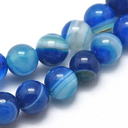Honeyhandy Natural Striped Agate/Banded Agate Beads Strands, Dyed & Heated, Round, Royal Blue, 6mm, Hole: 1.2mm, about 62pcs/strand, 14.9 inch(38cm)