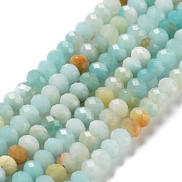 Honeyhandy Natural Flower Amazonite Beads Strands, Faceted, Rondelle, 6x4~5mm, Hole: 0.7mm, about 90pcs/strand, 15.16''(38.5cm)