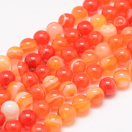 Honeyhandy Natural Striped Agate/Banded Agate Bead Strands, Round, Grade A, Dyed & Heated, Dark Orange, 6mm, Hole: 1mm, about 62~63pcs/strand, 14.5 inch