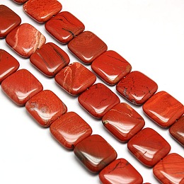 Honeyhandy Natural Square Red Jasper Beads Strands, Flat Slice Beads, 20x20x6mm, Hole: 1mm, about 20pcs/strand, 15.74 inch