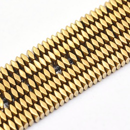 Honeyhandy Electroplate Non-magnetic Synthetic Hematite Beads Strands, Vacuum Plating, Faceted, Square, Golden Plated, 2x2x1mm, Hole: 0.6mm, about 406pcs/strand, 15.7 inch(40cm)