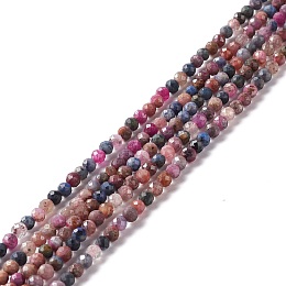 Honeyhandy Natural Red Corundum/Ruby and Sapphire Beads Strands, Faceted, Round, 3mm, Hole: 0.7mm, about 122pcs/strand, 15.35~15.47 inch(39~39.3cm)