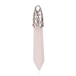 Honeyhandy Natural Rose Quartz Big Pointed Pendants, with Platinum Plated Brass Findings, Bullet, 57~64x10.5x10.5mm, Hole: 5x4mm