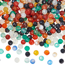 Nbeads 2 Strands Natural Multi-Color Agate Beads Strands, Faceted, Round, 3~3.5x2.5~3mm, Hole: 0.3mm, about 114~141pcs/strand, 15.1~16.4 inch(38.4~41.8cm)