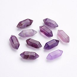 Honeyhandy Natural Amethyst Beads, Double Terminated Pointed, Bullet, No Hole, 20x8mm