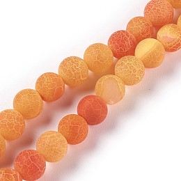 Honeyhandy Natural Weathered Agate Beads Strands, Dyed & Heated, Round, Dark Orange, 8mm, Hole: 1.2mm, about 48pcs/strand, 14.37 inch