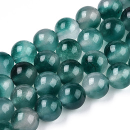 Honeyhandy Two Tone Natural White Jade Bead Strands, Dyed, Round, Teal, 8mm, Hole: 1mm, about 48pcs/strand, 14.9 inch