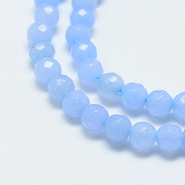 Honeyhandy Natural White Jade Bead Strands, Dyed, Faceted, Round, Cornflower Blue, 4mm, Hole: 1mm, about 88~89pcs/strand, 14.37~14.57 inch(36.5~37cm)