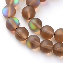 Honeyhandy Synthetic Moonstone Beads Strands, Holographic Beads, Dyed, Frosted, Round, Saddle Brown, 6mm, Hole: 1mm, about 60~62pcs/strand, 14~15 inch