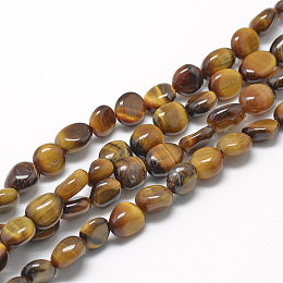 Honeyhandy Natural Tiger Eye Beads Strands, Oval, 8~15x7~12x4~12mm, Hole: 1mm, about 30~45pcs/strand, 15.7 inch