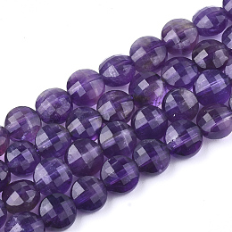 Honeyhandy Natural Amethyst Beads Strands, Faceted, Flat Round, 5.5~6x4mm, Hole: 0.7mm, about 70pcs/strand, 14.9 inch