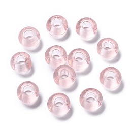 Honeyhandy Glass European Beads, Large Hole Beads, Rondelle, Misty Rose, 15x10mm, Hole: 5~6.4mm