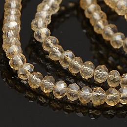 Honeyhandy Pearl Luster Plated Faceted Rondelle Glass Beads Strands, PapayaWhip, 4x3mm, Hole: 1mm, about 120pcs/strand, 16 inch