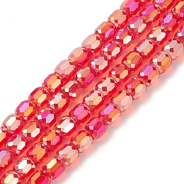 AB Color Plated Glass Beads, Faceted Barrel, Red, 8x8mm, Hole: 1mm