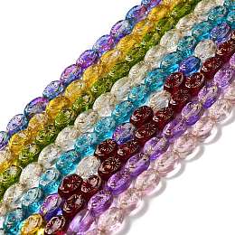 Honeyhandy Transparent Glass Beads Strands, Oval, Mixed Color, 11x8x5.5mm, Hole: 1mm, about 32pcs/strand, 13.78 inch(35cm)