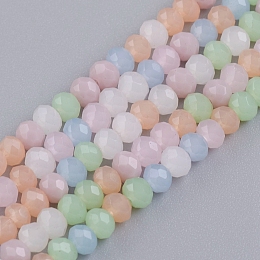 Honeyhandy Faceted Glass Beads Strands, Rondelle, Imitation Jade Style, Mixed Color, 3~3.5x2.5~3mm, Hole: 0.6mm, about 135pcs/Strand, 14.65 inch(37.2cm)