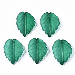 Honeyhandy Spray Painted Glass Pendants, Leaf, Sea Green, 23.5x17.5x4.5mm, Hole: 1mm