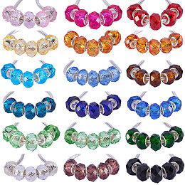 PandaHall 1 Box 144 PCS 18 Color Handmade Glass European Beads Faceted Rondelle Large Hole Beads 14x8mm for Jewelry Making