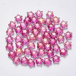 Arricraft Spray Painted Glass Beads, with Glitter Powder, Star, Fuchsia, 8x8.5x4mm, Hole: 1mm